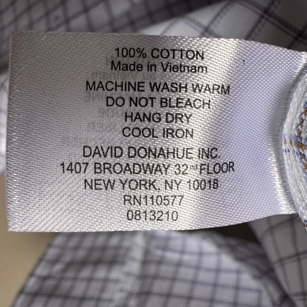 NWT David Donahue Mens Textured Lux Thick Dune Check Cotton Dress Shirt 18 34/35 - Picture 11 of 12